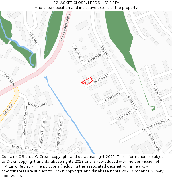 12, ASKET CLOSE, LEEDS, LS14 1FA: Location map and indicative extent of plot