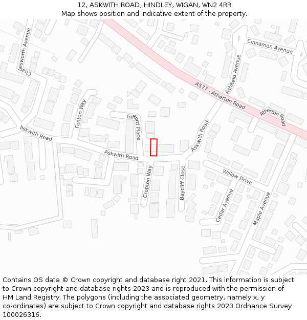 12, ASKWITH ROAD, HINDLEY, WIGAN, WN2 4RR: Location map and indicative extent of plot