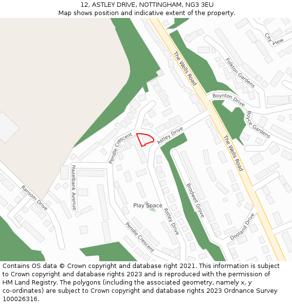 12, ASTLEY DRIVE, NOTTINGHAM, NG3 3EU: Location map and indicative extent of plot