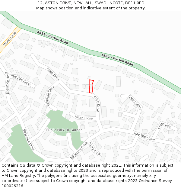 12, ASTON DRIVE, NEWHALL, SWADLINCOTE, DE11 0PD: Location map and indicative extent of plot