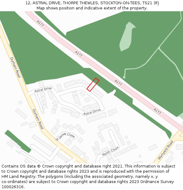 12, ASTRAL DRIVE, THORPE THEWLES, STOCKTON-ON-TEES, TS21 3FJ: Location map and indicative extent of plot
