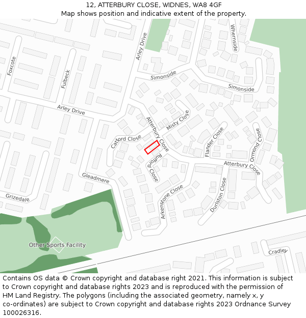 12, ATTERBURY CLOSE, WIDNES, WA8 4GF: Location map and indicative extent of plot
