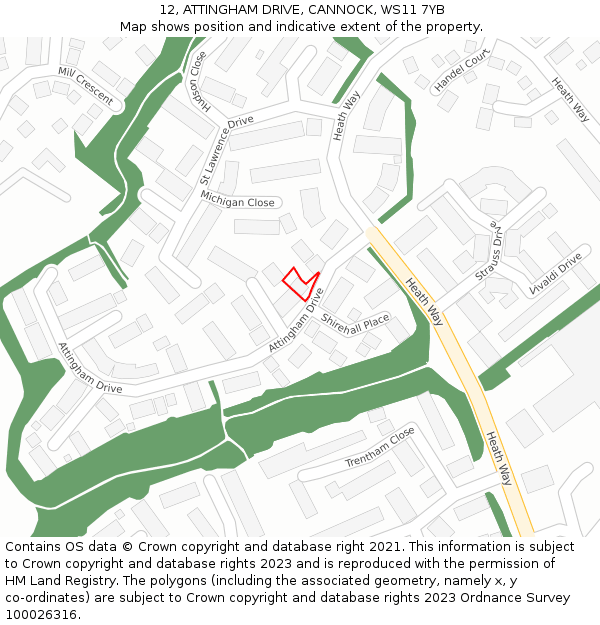 12, ATTINGHAM DRIVE, CANNOCK, WS11 7YB: Location map and indicative extent of plot
