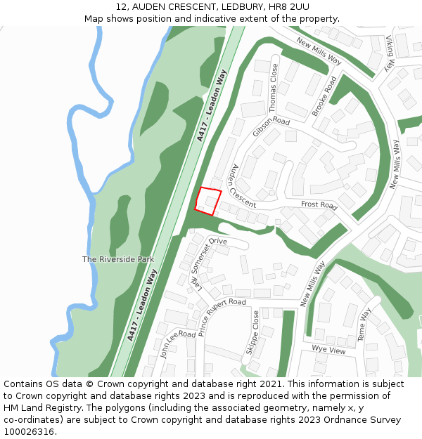 12, AUDEN CRESCENT, LEDBURY, HR8 2UU: Location map and indicative extent of plot