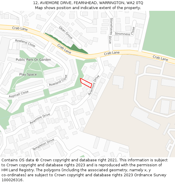 12, AVIEMORE DRIVE, FEARNHEAD, WARRINGTON, WA2 0TQ: Location map and indicative extent of plot