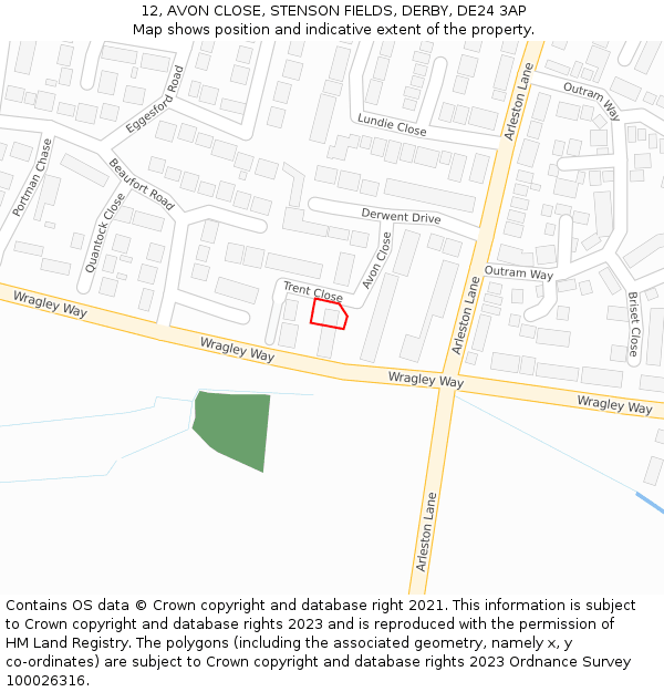 12, AVON CLOSE, STENSON FIELDS, DERBY, DE24 3AP: Location map and indicative extent of plot