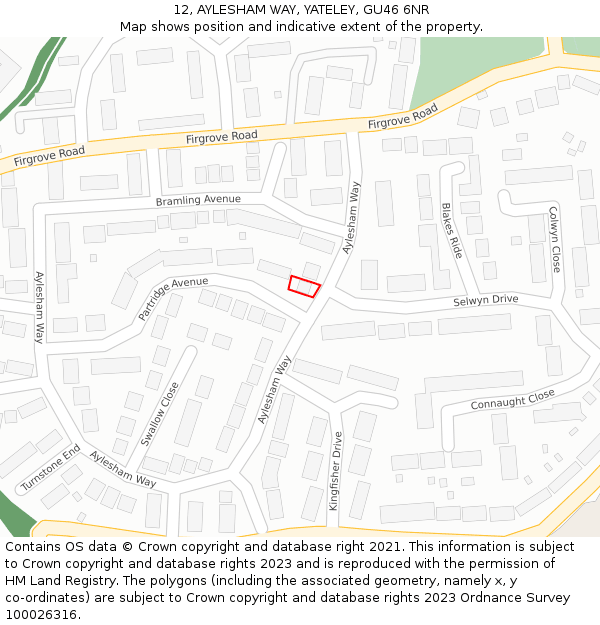 12, AYLESHAM WAY, YATELEY, GU46 6NR: Location map and indicative extent of plot