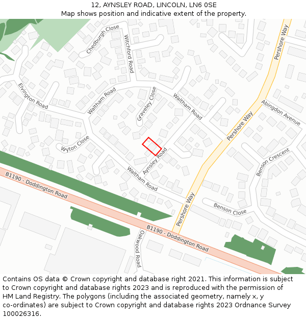 12, AYNSLEY ROAD, LINCOLN, LN6 0SE: Location map and indicative extent of plot