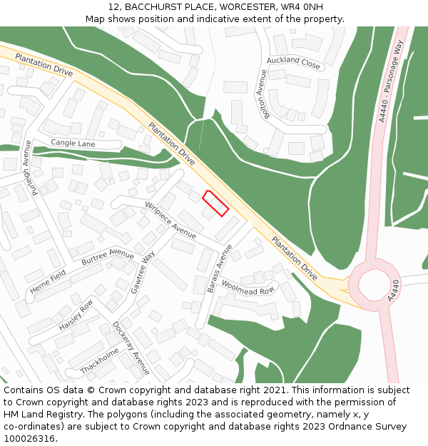 12, BACCHURST PLACE, WORCESTER, WR4 0NH: Location map and indicative extent of plot