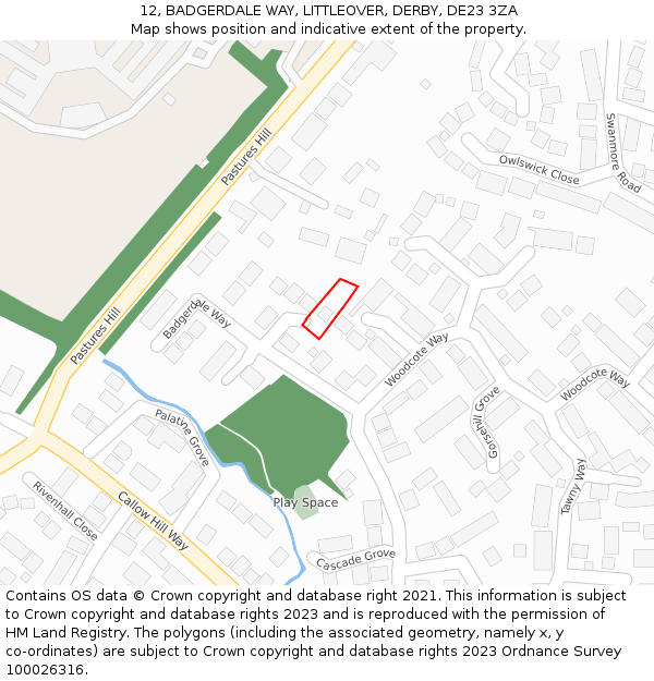 12, BADGERDALE WAY, LITTLEOVER, DERBY, DE23 3ZA: Location map and indicative extent of plot