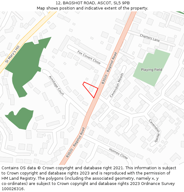 12, BAGSHOT ROAD, ASCOT, SL5 9PB: Location map and indicative extent of plot