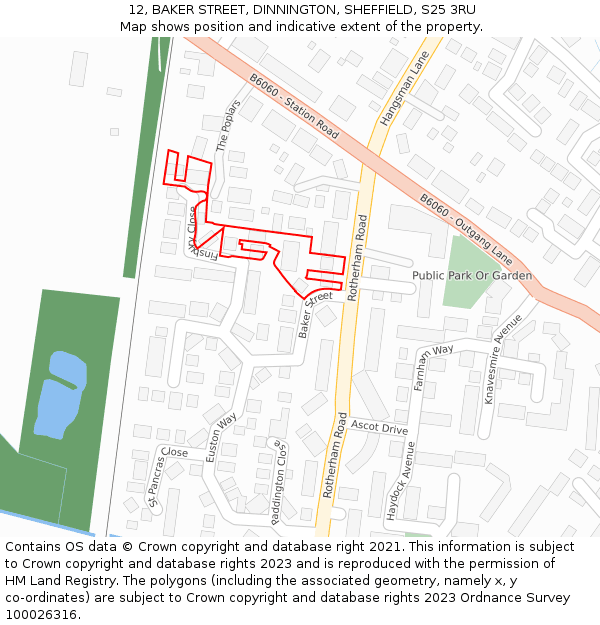 12, BAKER STREET, DINNINGTON, SHEFFIELD, S25 3RU: Location map and indicative extent of plot