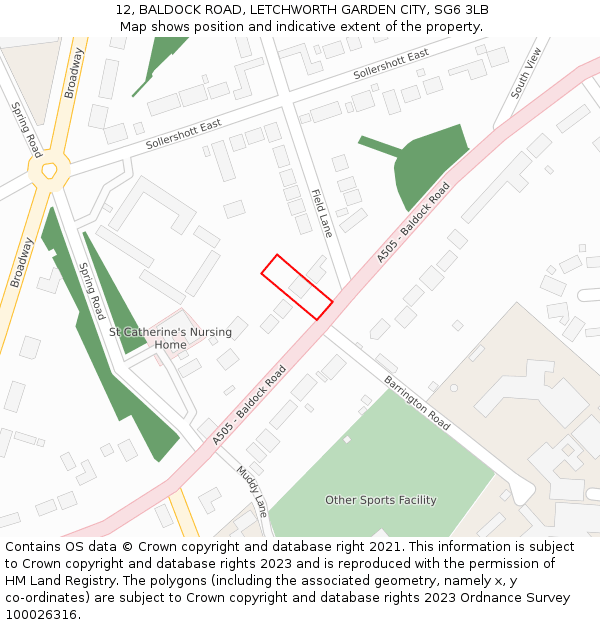 12, BALDOCK ROAD, LETCHWORTH GARDEN CITY, SG6 3LB: Location map and indicative extent of plot
