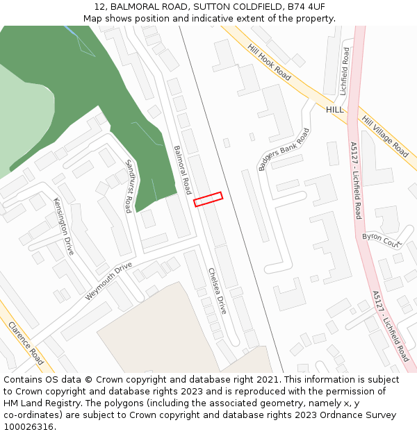 12, BALMORAL ROAD, SUTTON COLDFIELD, B74 4UF: Location map and indicative extent of plot
