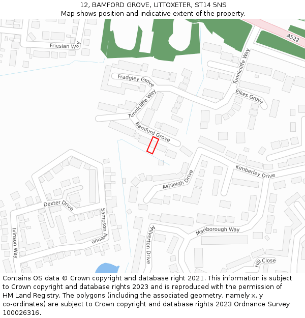 12, BAMFORD GROVE, UTTOXETER, ST14 5NS: Location map and indicative extent of plot