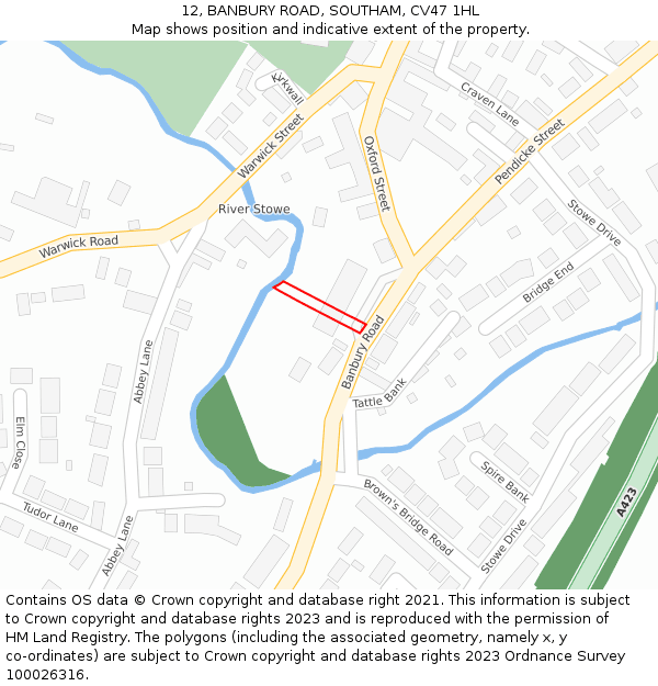 12, BANBURY ROAD, SOUTHAM, CV47 1HL: Location map and indicative extent of plot