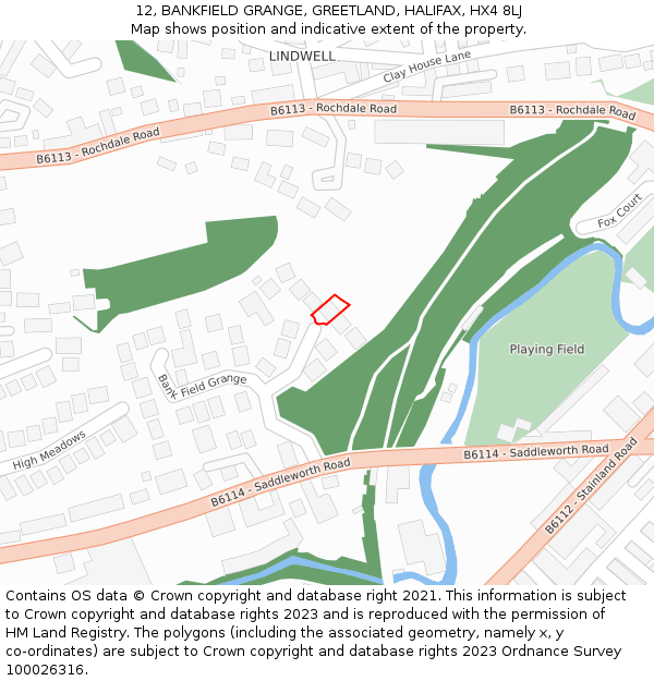 12, BANKFIELD GRANGE, GREETLAND, HALIFAX, HX4 8LJ: Location map and indicative extent of plot