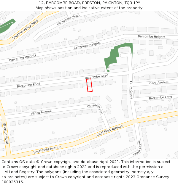 12, BARCOMBE ROAD, PRESTON, PAIGNTON, TQ3 1PY: Location map and indicative extent of plot