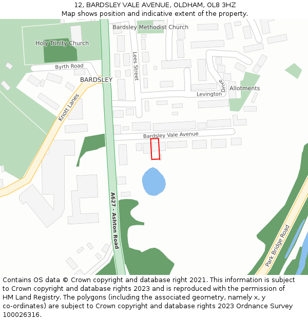 12, BARDSLEY VALE AVENUE, OLDHAM, OL8 3HZ: Location map and indicative extent of plot