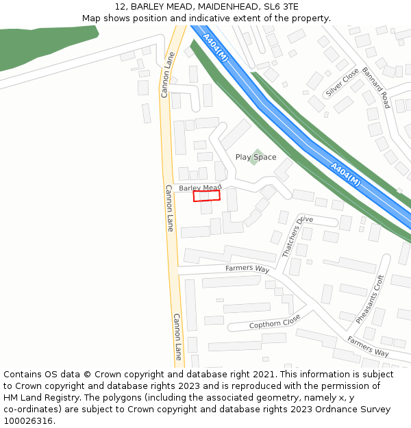 12, BARLEY MEAD, MAIDENHEAD, SL6 3TE: Location map and indicative extent of plot