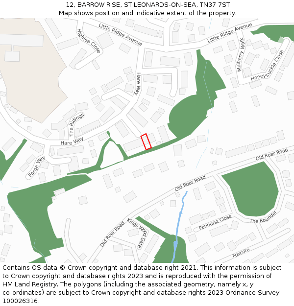 12, BARROW RISE, ST LEONARDS-ON-SEA, TN37 7ST: Location map and indicative extent of plot
