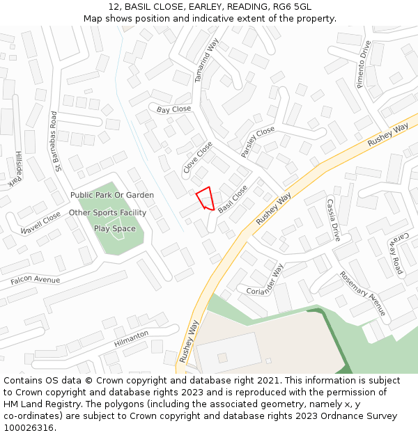 12, BASIL CLOSE, EARLEY, READING, RG6 5GL: Location map and indicative extent of plot