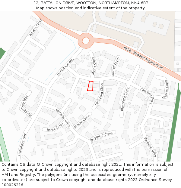 12, BATTALION DRIVE, WOOTTON, NORTHAMPTON, NN4 6RB: Location map and indicative extent of plot