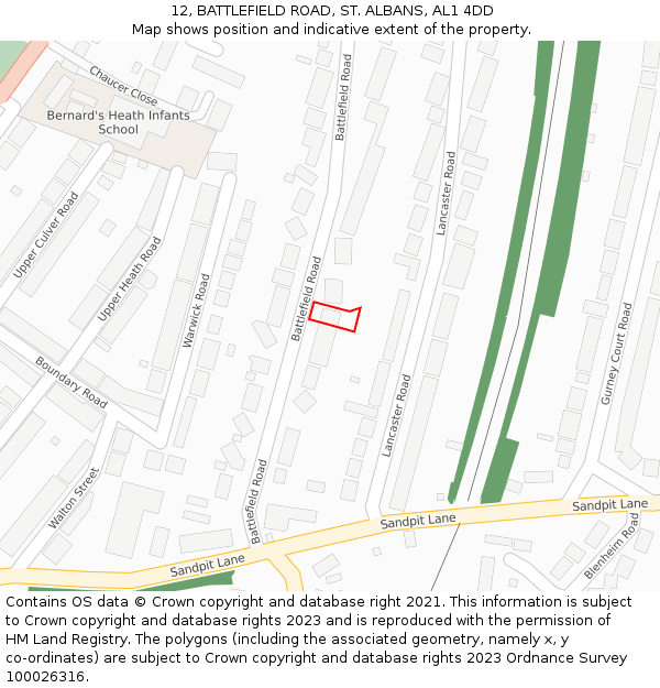 12, BATTLEFIELD ROAD, ST. ALBANS, AL1 4DD: Location map and indicative extent of plot