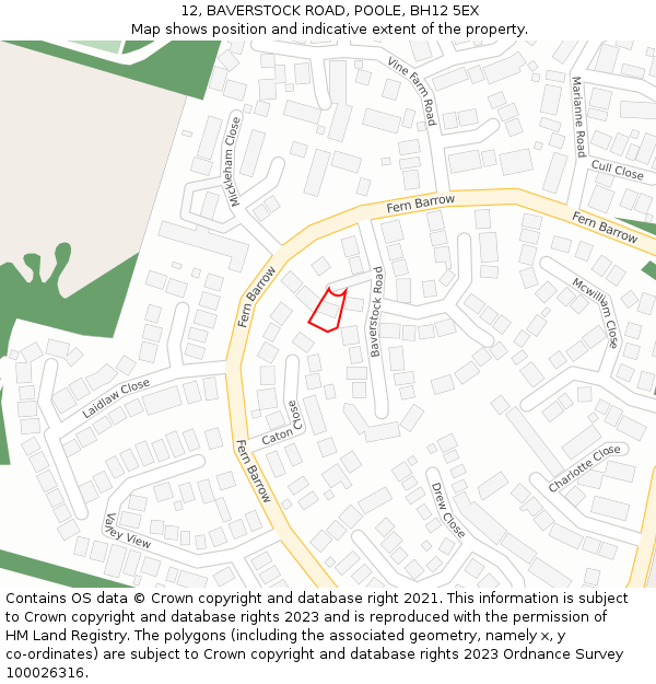 12, BAVERSTOCK ROAD, POOLE, BH12 5EX: Location map and indicative extent of plot