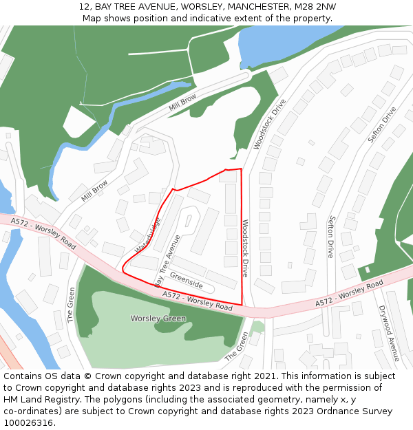 12, BAY TREE AVENUE, WORSLEY, MANCHESTER, M28 2NW: Location map and indicative extent of plot