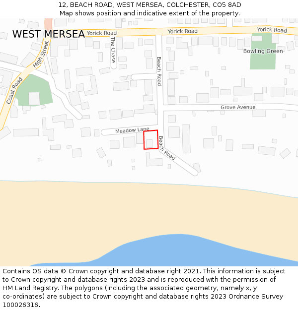 12, BEACH ROAD, WEST MERSEA, COLCHESTER, CO5 8AD: Location map and indicative extent of plot