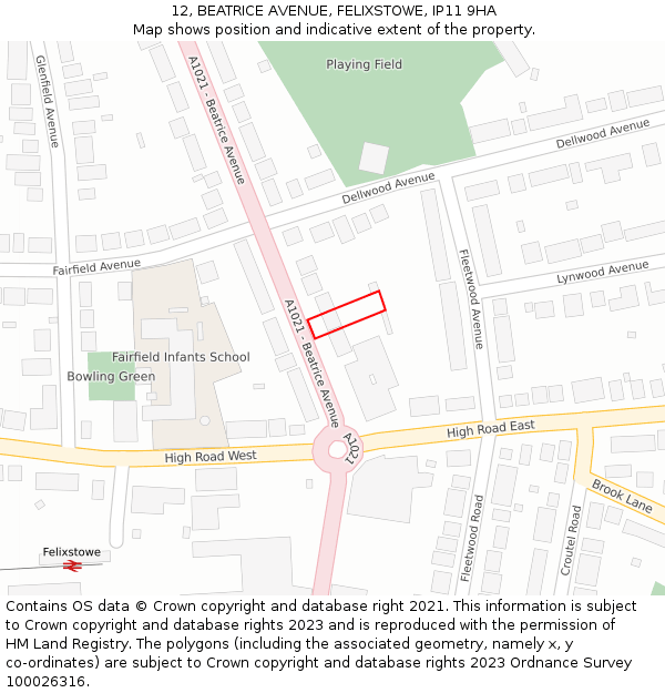 12, BEATRICE AVENUE, FELIXSTOWE, IP11 9HA: Location map and indicative extent of plot