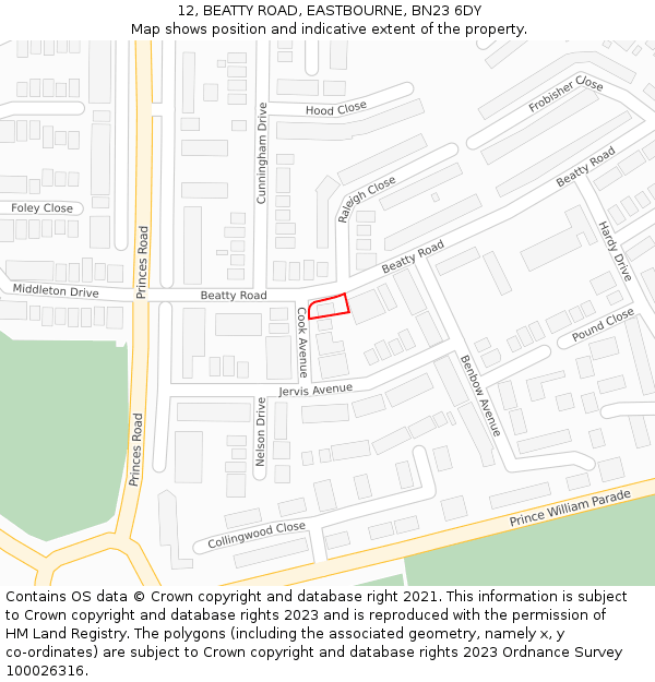 12, BEATTY ROAD, EASTBOURNE, BN23 6DY: Location map and indicative extent of plot