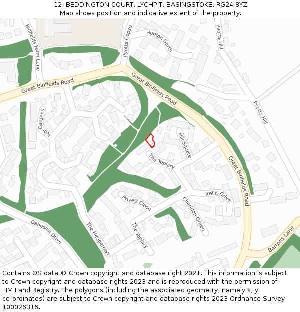 12, BEDDINGTON COURT, LYCHPIT, BASINGSTOKE, RG24 8YZ: Location map and indicative extent of plot