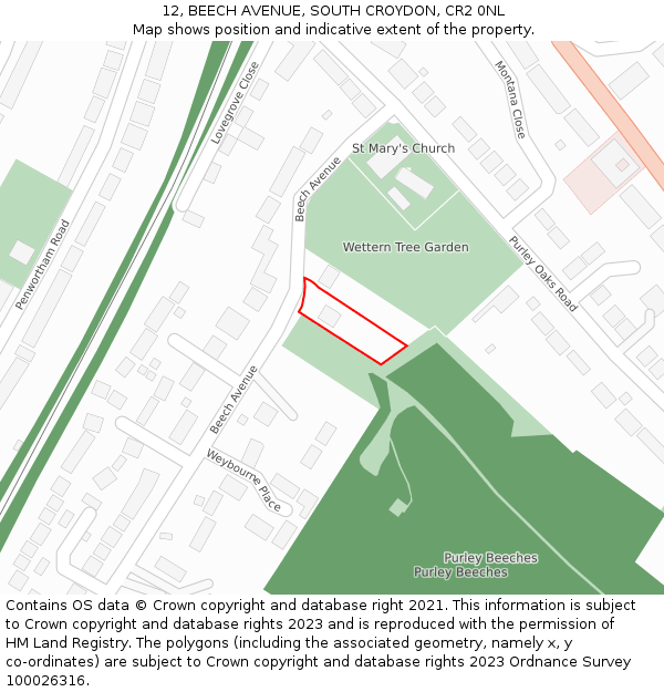 12, BEECH AVENUE, SOUTH CROYDON, CR2 0NL: Location map and indicative extent of plot