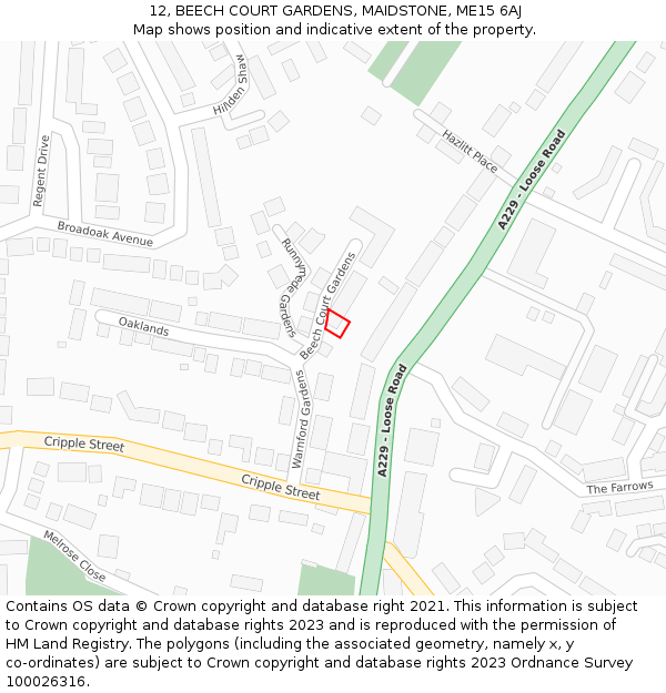 12, BEECH COURT GARDENS, MAIDSTONE, ME15 6AJ: Location map and indicative extent of plot