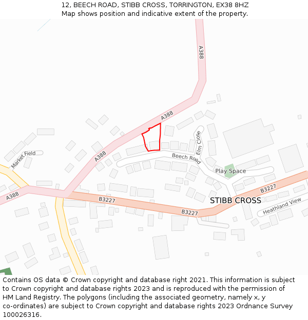 12, BEECH ROAD, STIBB CROSS, TORRINGTON, EX38 8HZ: Location map and indicative extent of plot