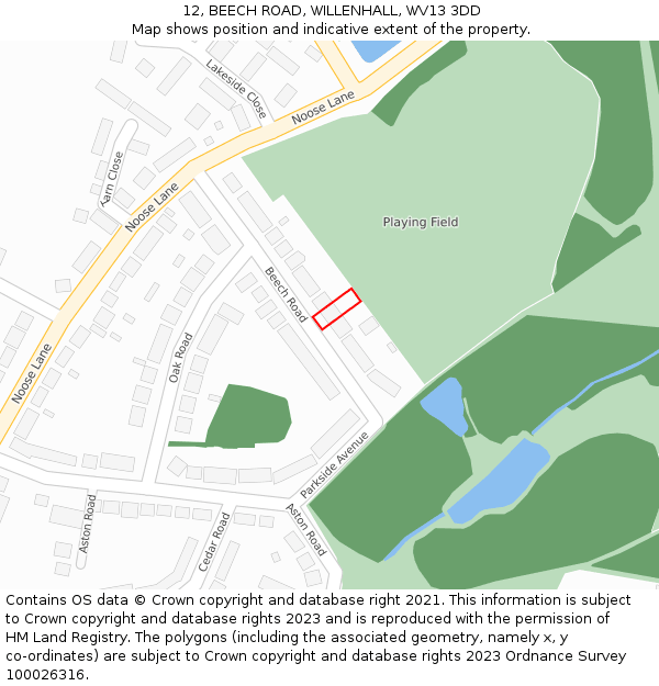 12, BEECH ROAD, WILLENHALL, WV13 3DD: Location map and indicative extent of plot