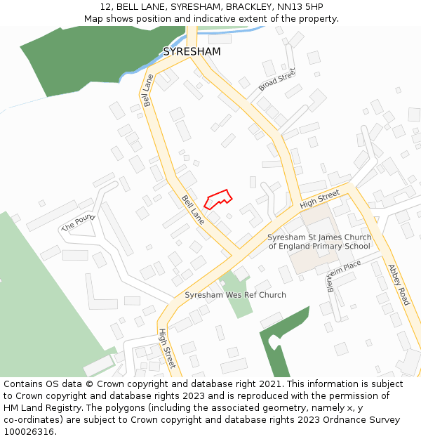 12, BELL LANE, SYRESHAM, BRACKLEY, NN13 5HP: Location map and indicative extent of plot