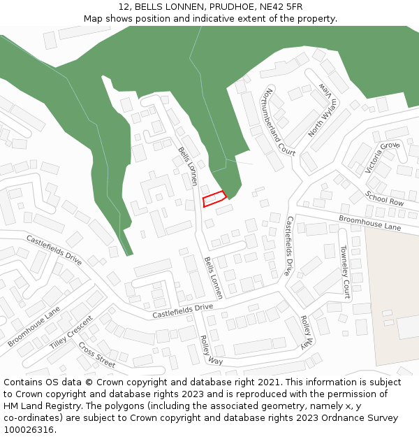 12, BELLS LONNEN, PRUDHOE, NE42 5FR: Location map and indicative extent of plot