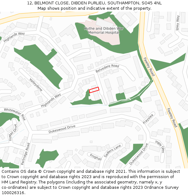 12, BELMONT CLOSE, DIBDEN PURLIEU, SOUTHAMPTON, SO45 4NL: Location map and indicative extent of plot