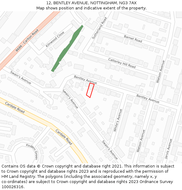 12, BENTLEY AVENUE, NOTTINGHAM, NG3 7AX: Location map and indicative extent of plot