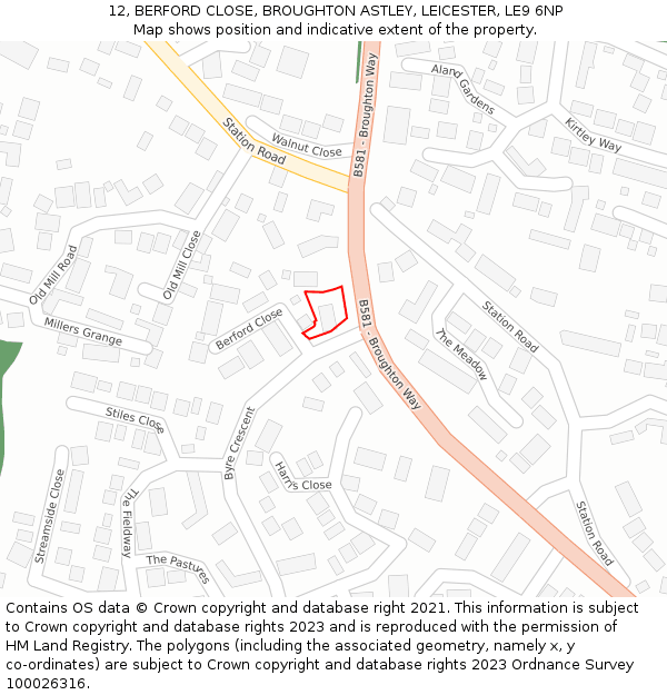 12, BERFORD CLOSE, BROUGHTON ASTLEY, LEICESTER, LE9 6NP: Location map and indicative extent of plot
