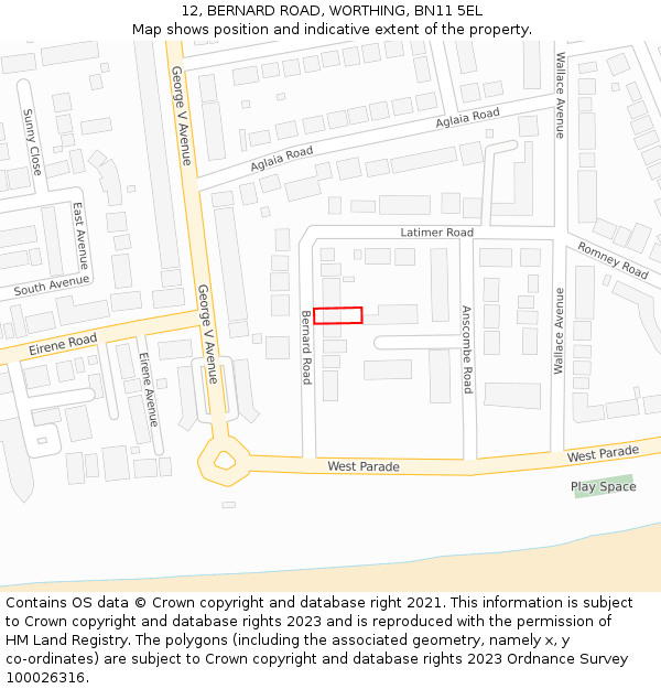 12, BERNARD ROAD, WORTHING, BN11 5EL: Location map and indicative extent of plot