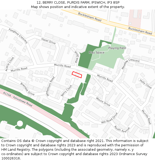 12, BERRY CLOSE, PURDIS FARM, IPSWICH, IP3 8SP: Location map and indicative extent of plot