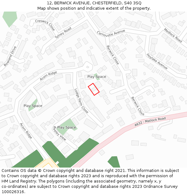 12, BERWICK AVENUE, CHESTERFIELD, S40 3SQ: Location map and indicative extent of plot