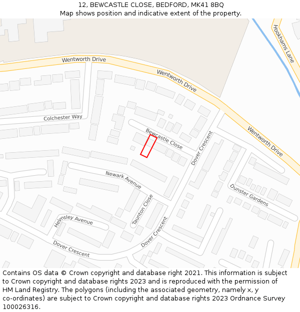 12, BEWCASTLE CLOSE, BEDFORD, MK41 8BQ: Location map and indicative extent of plot