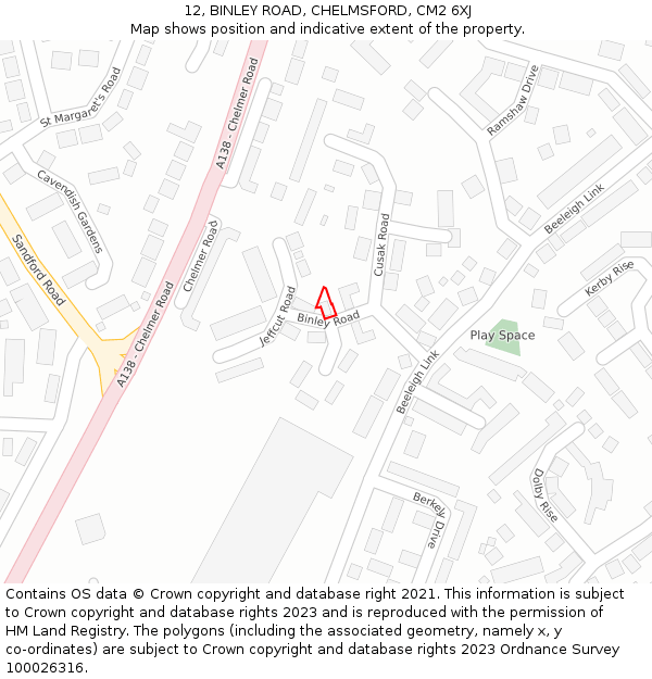 12, BINLEY ROAD, CHELMSFORD, CM2 6XJ: Location map and indicative extent of plot