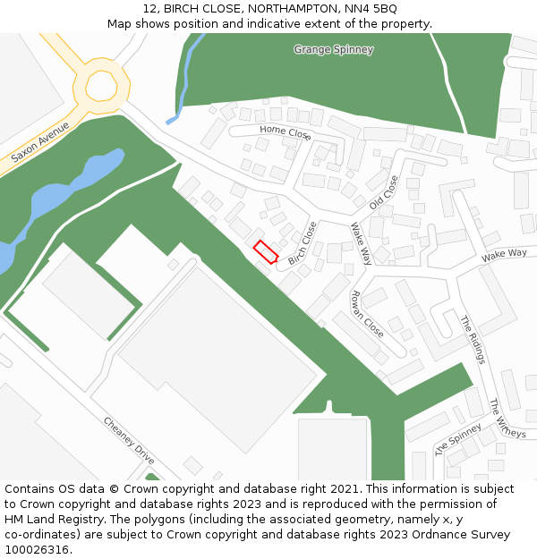 12, BIRCH CLOSE, NORTHAMPTON, NN4 5BQ: Location map and indicative extent of plot