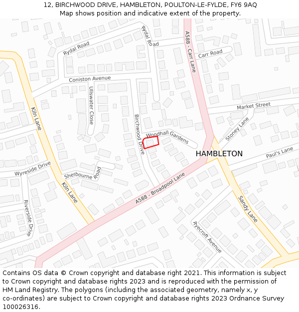 12, BIRCHWOOD DRIVE, HAMBLETON, POULTON-LE-FYLDE, FY6 9AQ: Location map and indicative extent of plot